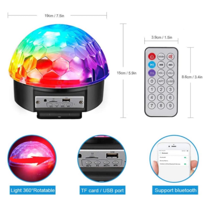 (Mới) Đèn Led Magic Ball Light Tích Hợp Loa Bluetooth Tặng Kèm Usb Nhạc - Remote , Usb , Quay Tự Động