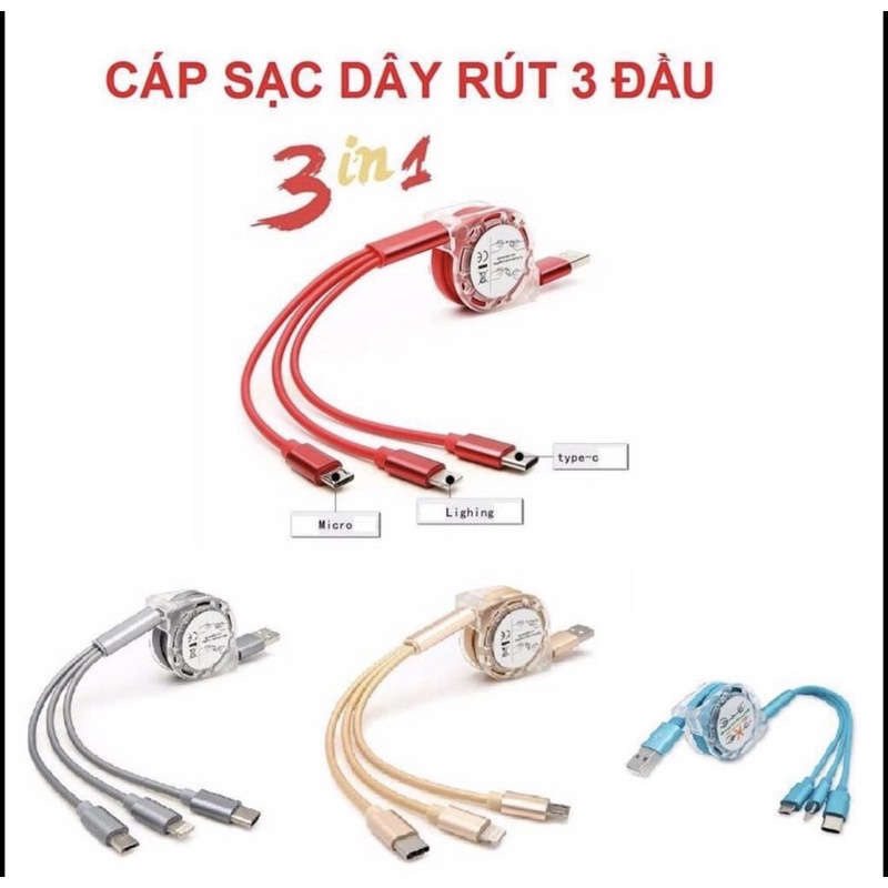 Cáp sạc 3 đầu rút ngắn được