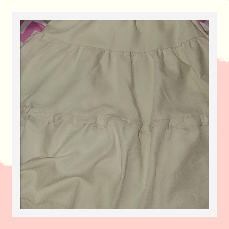 Chân váy xòe 2 tầng midi dáng dài hàn quốc,chân váy dài cho người lùn phòng cách hàn quốc màu be 01