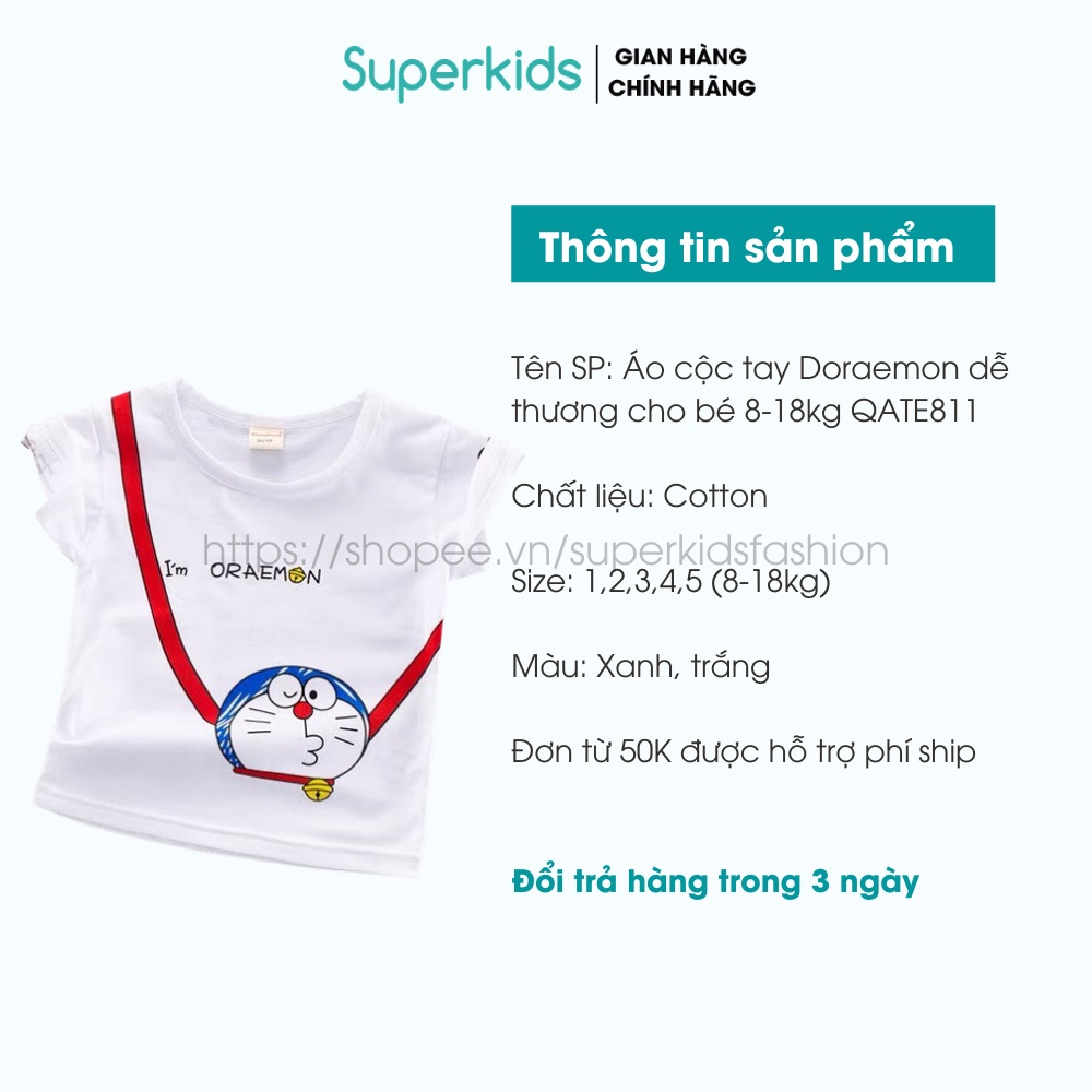 Áo cộc tay Doraemon dễ thương cho bé 8-18kg QATE811