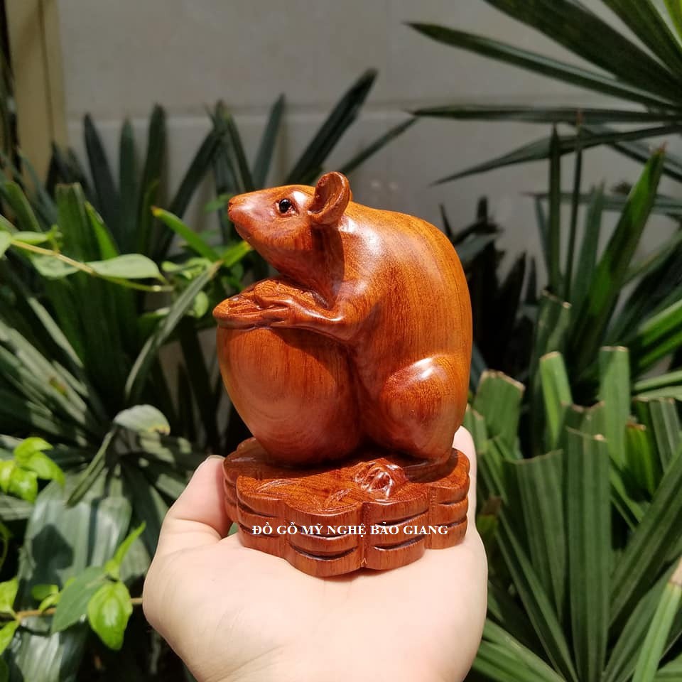 Tượng con chuột gỗ hương cao 12 cm