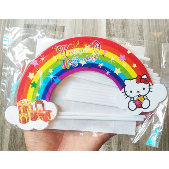 Túi 10 topper cầu vồng cắm bánh sinh nhật cao 18Cm, trang trí bánh sinh nhật, hình cắm cầu vồng