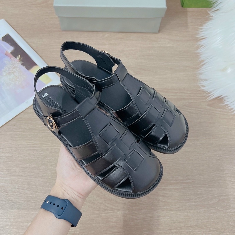 Dép sandal rọ 3 màu đen, trắng, kem hottrend 2022