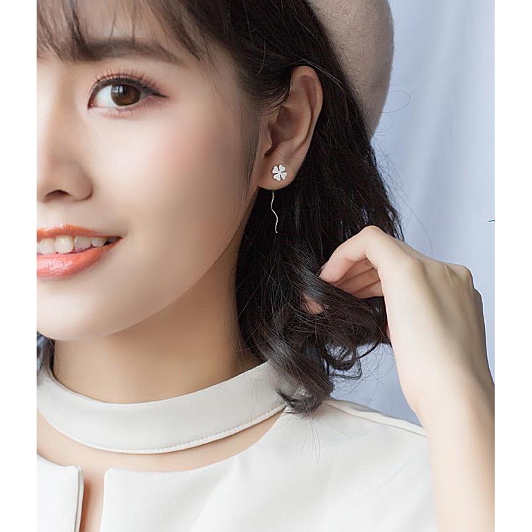 Khuyên Tai Bạc Cỏ 4 Lá Dáng Dài - Minh Canh Jewelry