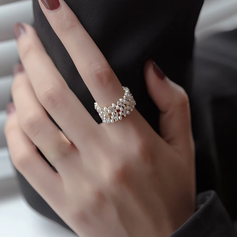 Nhẫn Đeo Tay Kim Loại Đính Ngọc Trai Giả Xinh Xắn Cho Nữ