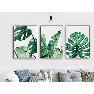 Tranh Treo Tường Vải Canvas Không Khung Hình Cây Lá Xanh Tối Giản Phong Cách Bắc Âu
