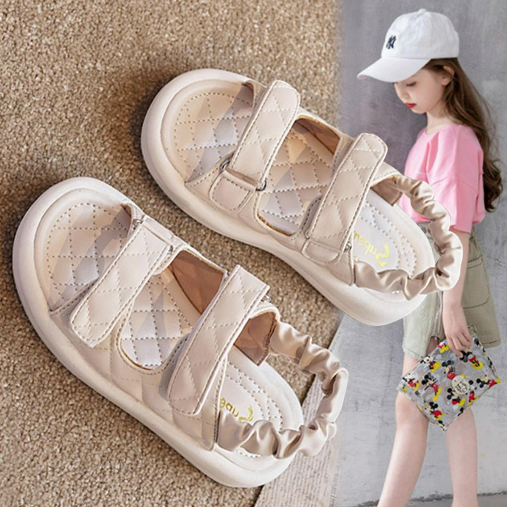 Giày sandal bé gái da trần trám đế bánh mì,hàng Quảng Châu cao cấp chống trượt chống mài mòn phong cách hàn quốc 3-12T