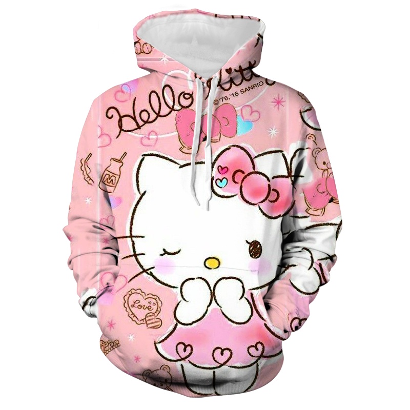 Áo Khoác Hoodie Tay Dài Có Túi In Hình Hello Kitty Phong Cách Đường Phố Vintage Thời Trang Mùa Xuân Cho Nữ Y2K