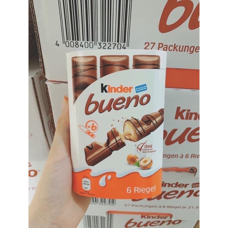 BÁNH PHỦ SOCOLA KINDER BUENO 65k/ hộp 129g (6 thanh nhỏ)