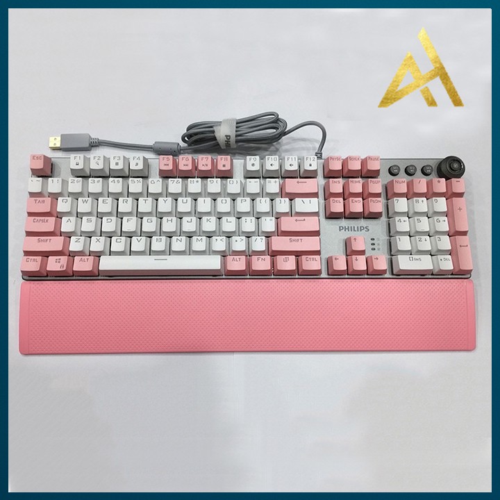 Bàn Phím Cơ Gaming Keycap Xuyên Led Đổi Màu Philips 8614DQ Màu Hồng Bàn Phím Máy Tính Laptop Có Dây Keyboard Chơi Game