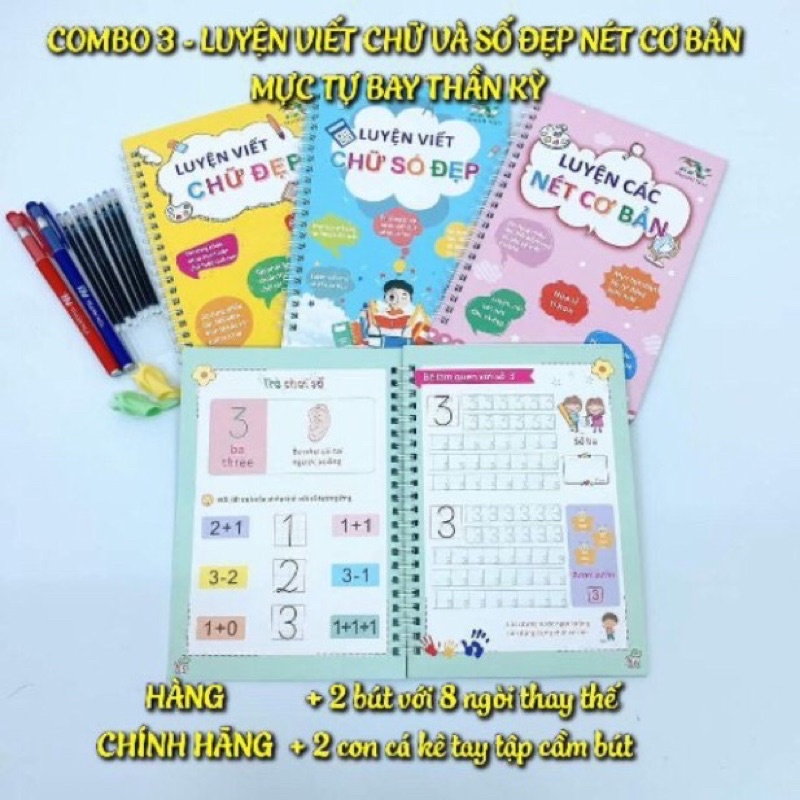 vở tập tô Bộ 3 quyển luyện viết chữ số đẹp tự xóa thông minh kèm bút hàng Việt Nam