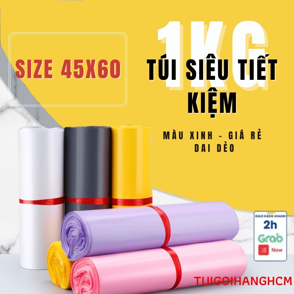 Túi gói hàng loại TIẾT KIỆM size 45X60cm cuộn 1kg  nhiều màu giá rẻ - Tuigoihanghcm