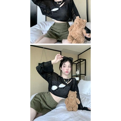 Áo Croptop Tay Dài MIRA.CLOSET, Áo Khoác Ngoài Dệt Kim A5491