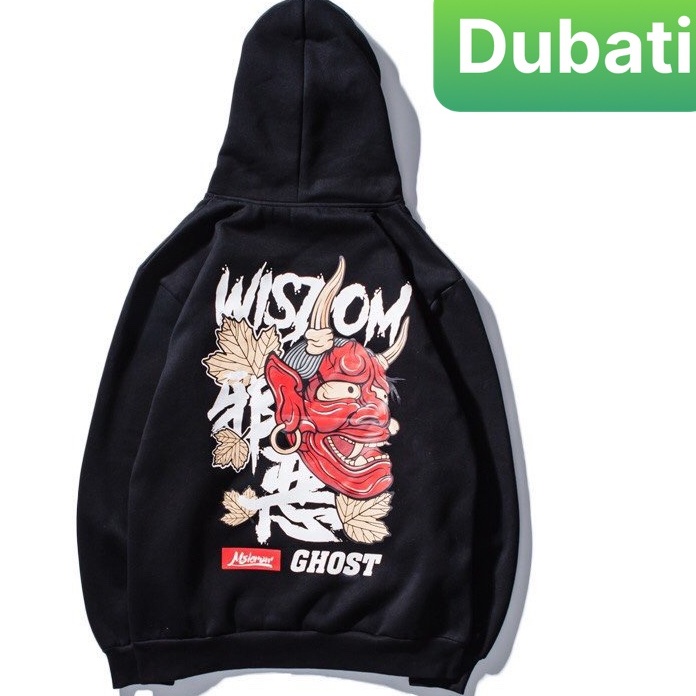 Áo Khoác Nỉ - Aos Hoodie Tay Dai From Rộng Phối Nón Kiểu Mới Mặt Quỷ Đỏ Đầu Sừng- DUBATI FASHION