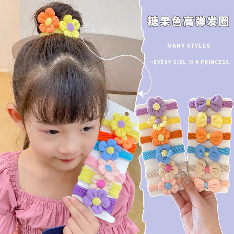 Dây Cột Tóc Cao Su Co Giãn Đính Hoa Và Nơ Xinh Xắn Cho Bé Gái