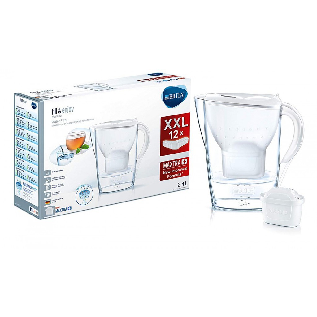 Bình Lọc Nước Brita 2,4l Nắp Trắng Kèm 12 Lõi Lọc