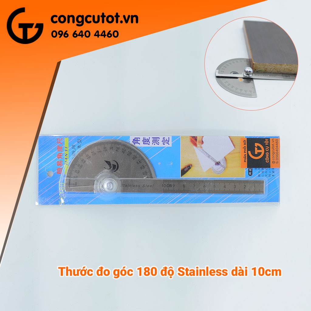 Thước đo góc 180 độ Stainless dài 10cm
