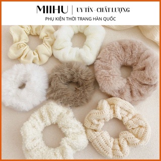 Scrunchies buộc tóc nữ tông nhã nhặn, lông mềm mịn Miihu