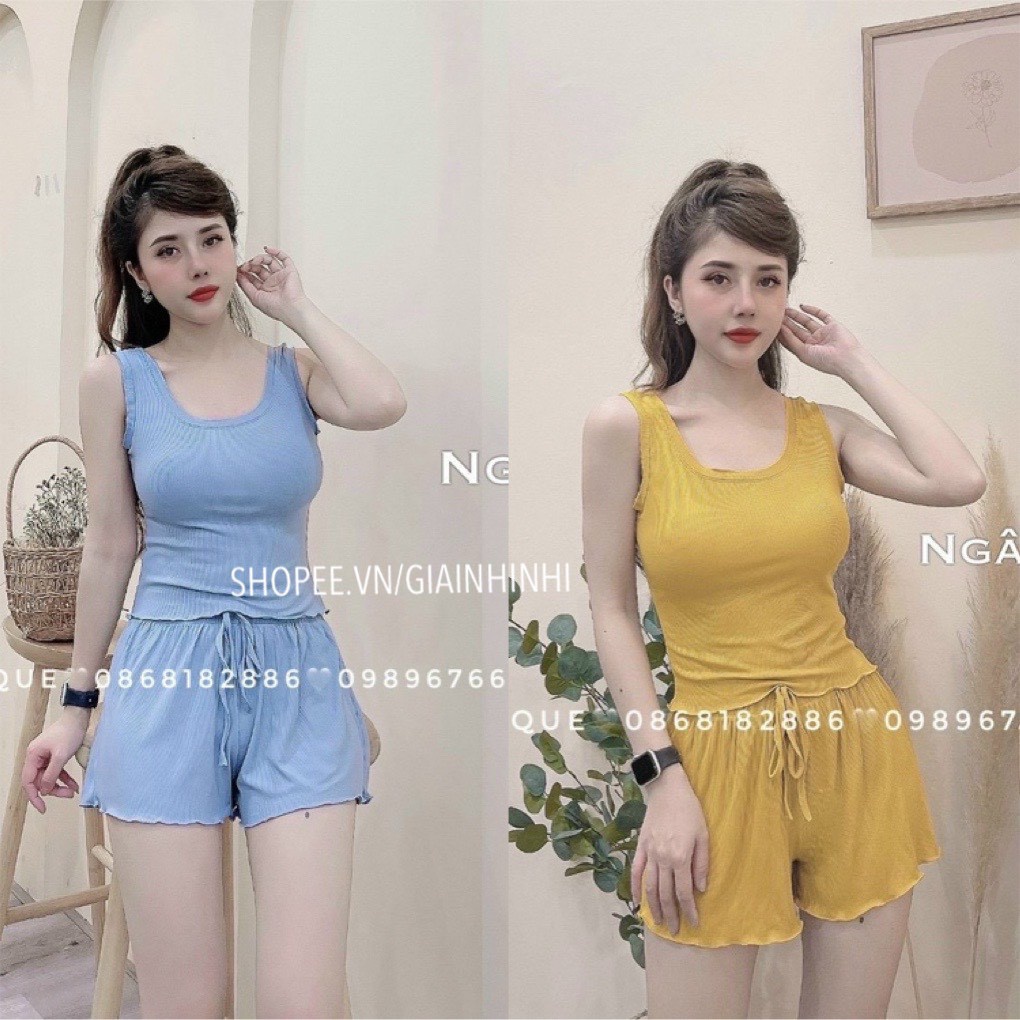 Bộ mặc nhà nữ LOZADO bộ áo ba lỗ quần đùi chất cotton mát mẻ thoải mái B547