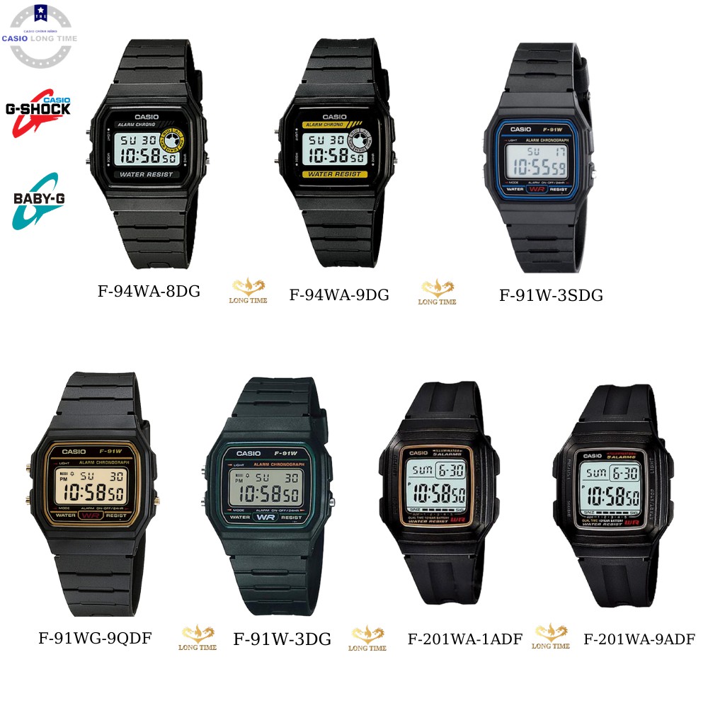 Đồng hồ Casio huyền thoại Nam/nữ F-94, F-91, F-201 Chống Nước 5 ATM - Tuổi thọ Pin 7 Năm bảo hành chính hãng 12 tháng