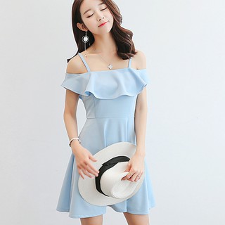 Đầm nữ 2 dây trễ vai viền bèo - 17309