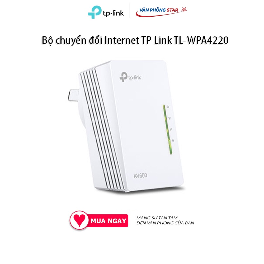 Bộ chuyển đổi Internet TP Link TL-WPA4220 Tốc độ truyền 10/100Mbps Băng tần 2.4-2.4835GHz WIFI HomePlug AV, IEEE802