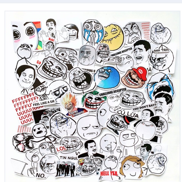 Sticker troll face meme 30 cái ép lụa khác nhau siêu cute siêu dễ thương