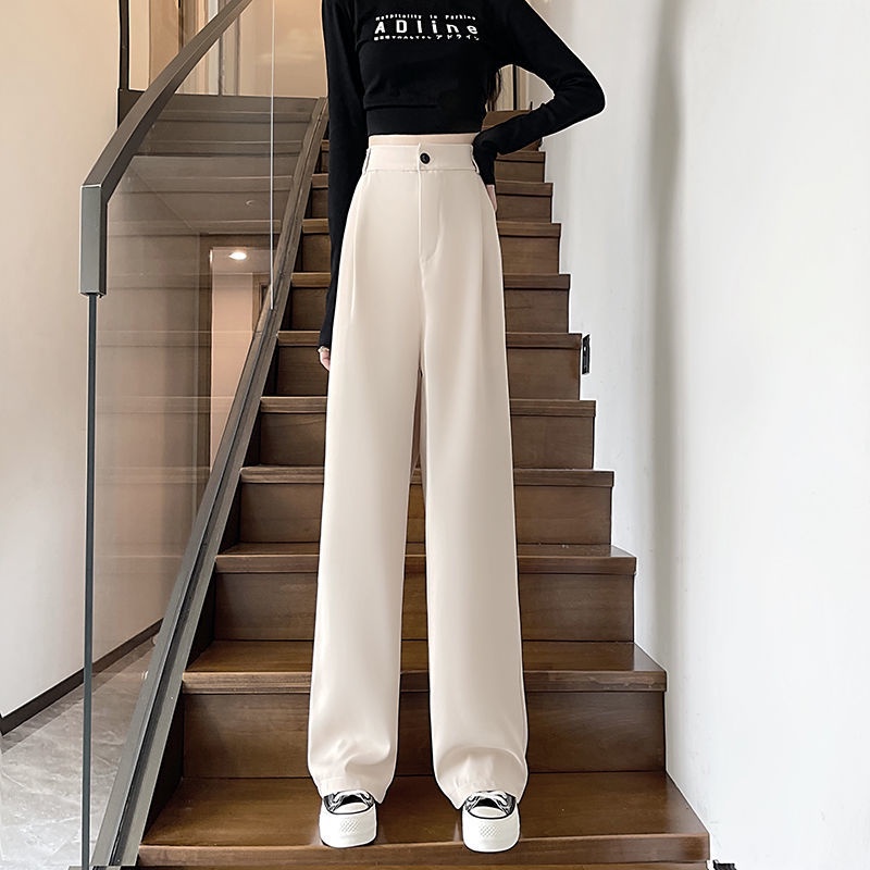 Quần Dài Ống Rộng Lưng Cao Màu Trơn Phong Cách Hàn Quốc Đơn Giản