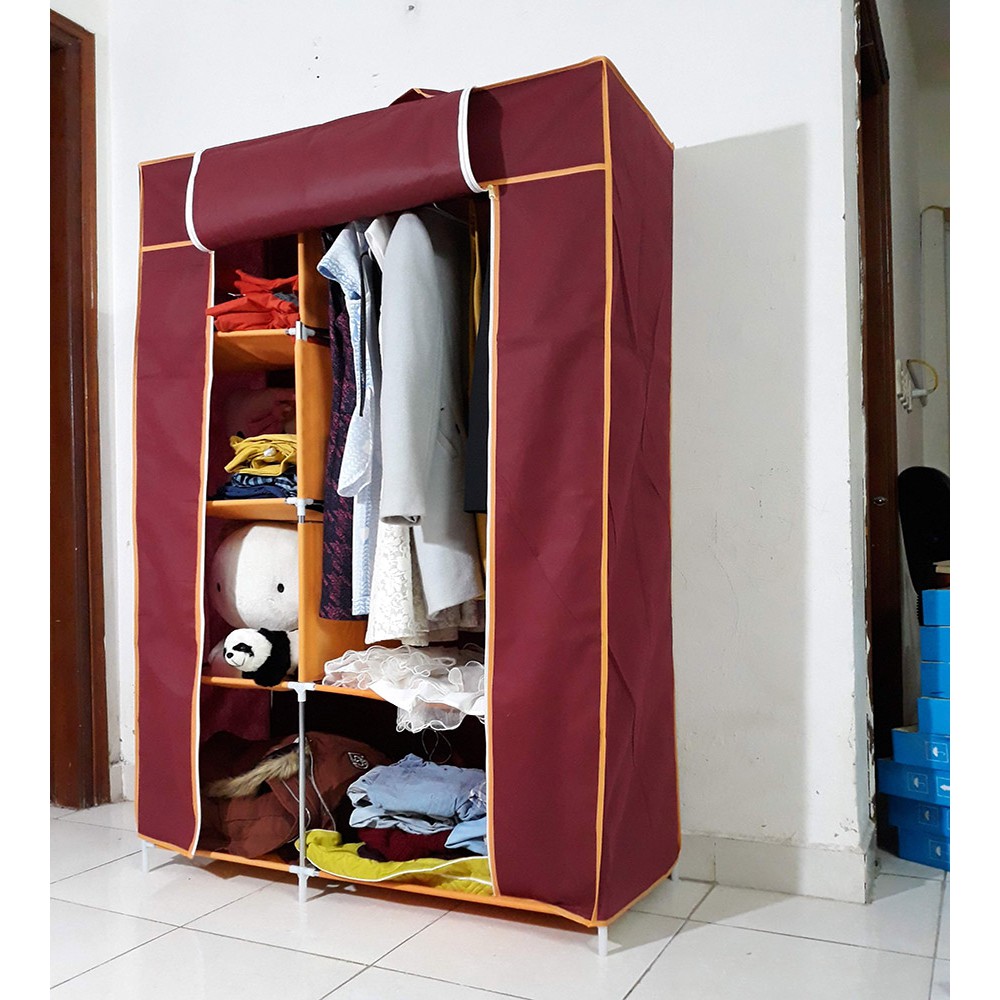 Tủ vải quần áo 3D loại 2 buồng 6 ngăn, khung sắt, hàng Việt Nam sản xuất