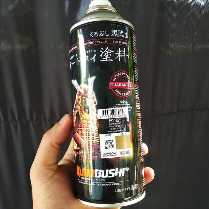 Sơn Samurai màu vàng đồng H235 chính hãng, sơn xịt dàn áo xe máy chống nứt nẻ, kháng xăng