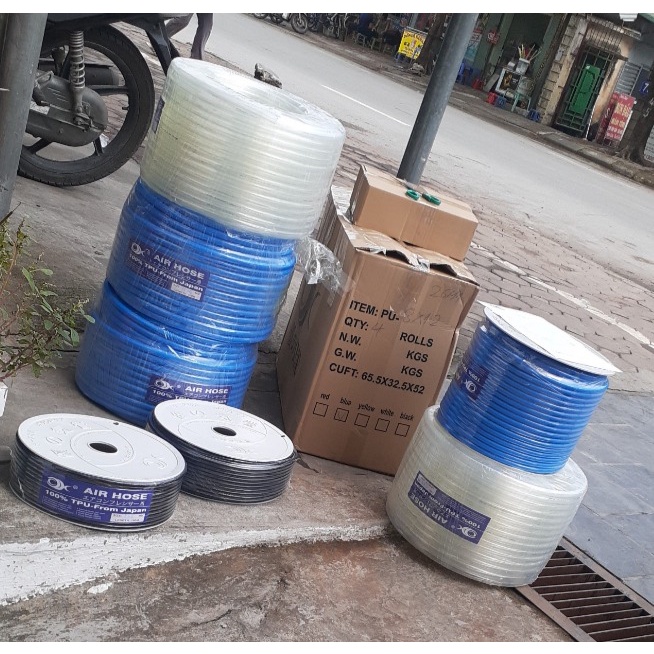Ống dây khí phi 16 hàng liên doanh Việt Nhật sẵn trắng trong và xanh dương hàng chuẩn 100m
