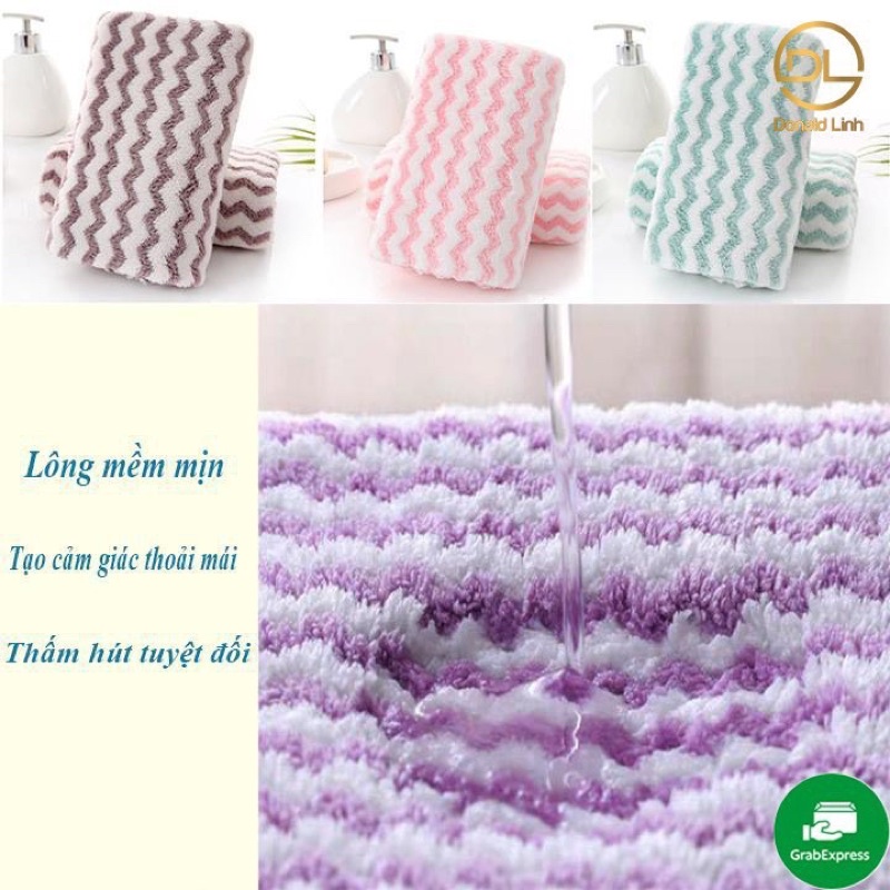 Khăn Mặt Hàn Quốc Hoạ Tiết Kẻ Lông Mềm Mịn