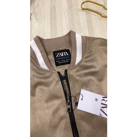 Áo khoác Bomber Jacket da lộn ZR phối viền chất da dày ấm