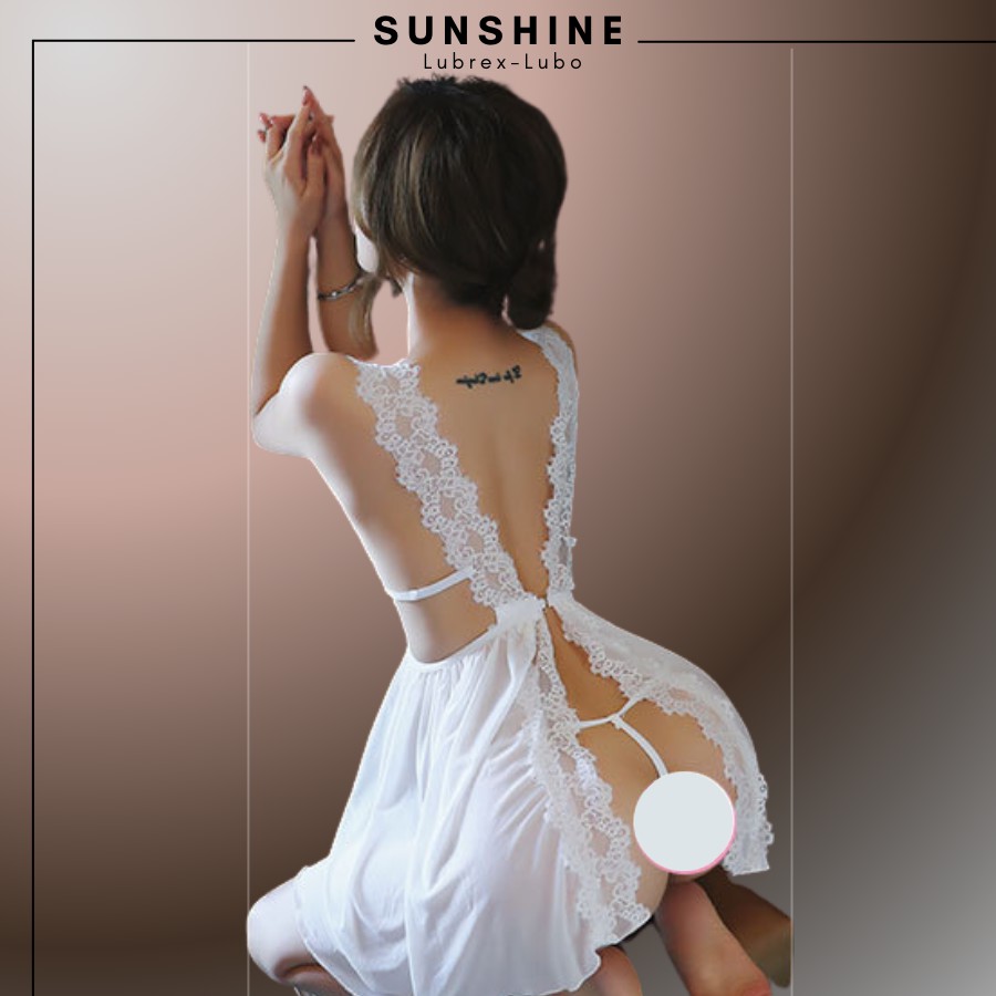 Váy ngủ sexy gợi cảm 2 dây xuyên thấu màu Trắng SUNSHINE LUBREX-LUBO SX1147