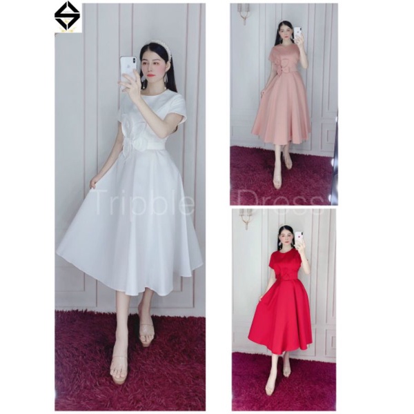 Đầm xoè dự tiệc phối hoa eo thuỷ tiên