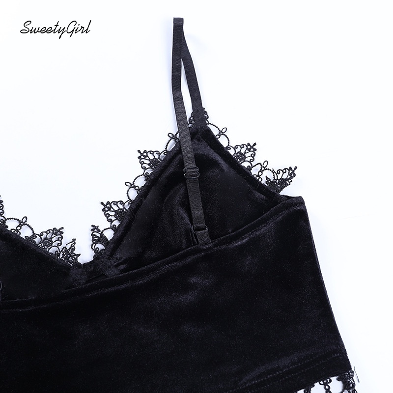 Áo hai dây cổ chữ V viền ren màu sắc ngọt ngào phong cách gothic cho nữ