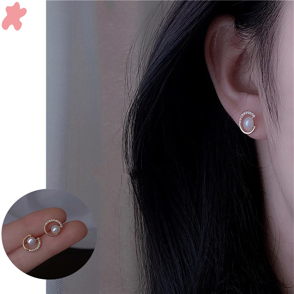 ★★★ 1 Đôi Bông Tai Hình Chữ C Đính Đá Và Ngọc Trai Nhân Tạo Thời Trang Cho Nữ