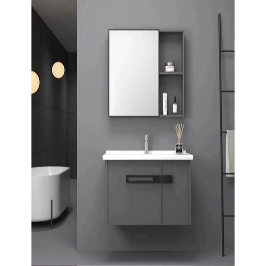 Bộ tủ chậu lavabo treo tường bằng nhôm màu xám sang trọng