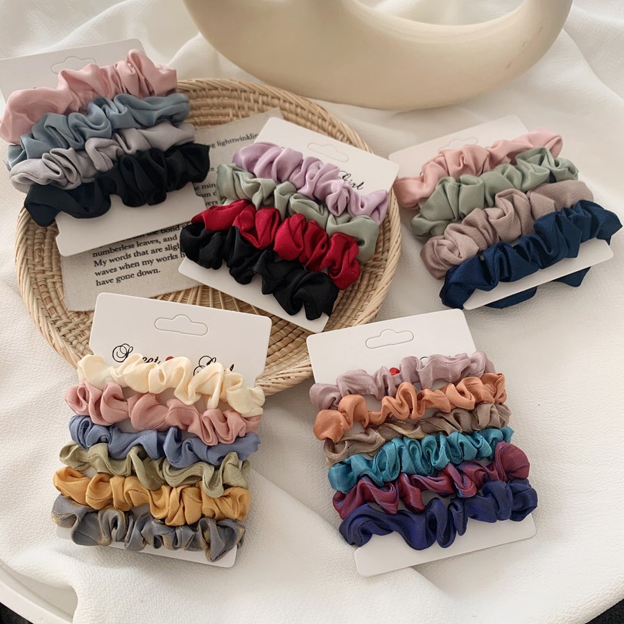 Bộ 6 Dây Buộc Tóc Vải Nhung Lụa Chiffon Mềm Co Giãn Tốt#Bộ 5 Món 6 (5 Món)
