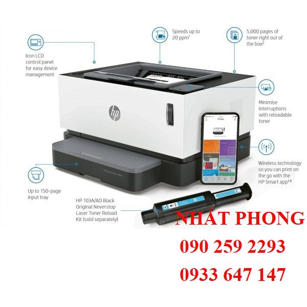 Máy in laser trắng đen HP Neverstop 1000W (4RY23A)