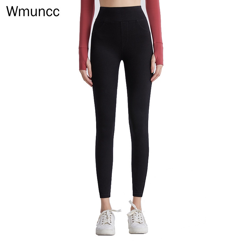 Wmuncc Quần Jean Tập Yoga Lưng Cao Phối Túi Đôi Thời Trang Trẻ Trung Cho Nữ