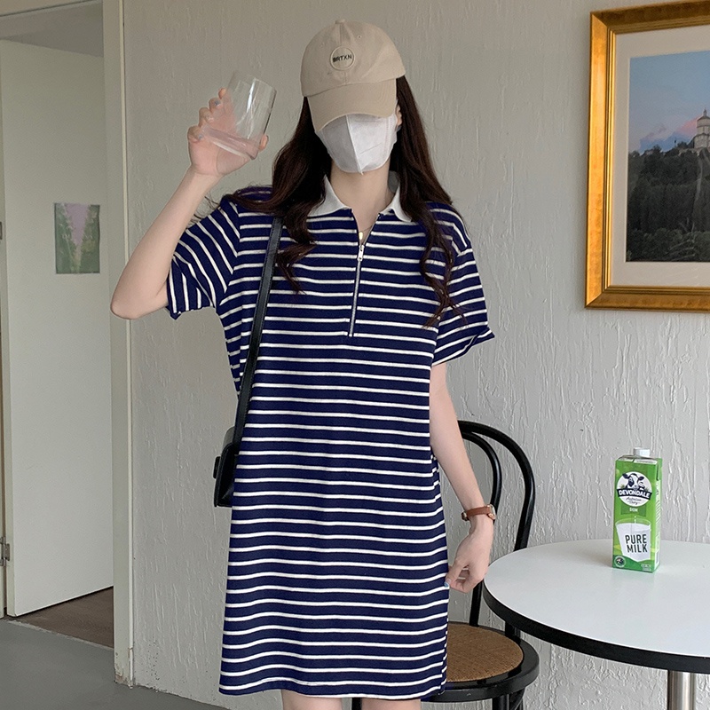 Áo polo Tay Ngắn Dáng Rộng Họa Tiết Kẻ Sọc Đơn Giản Thời Trang Mùa Hè Cho Nữ