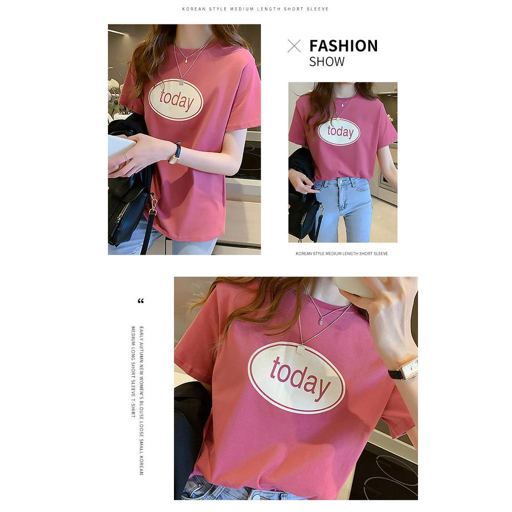 Áo Thun Nữ Mùa Hè Tay Ngắn Dáng Rộng In Chữ Đơn Giản Thời Trang