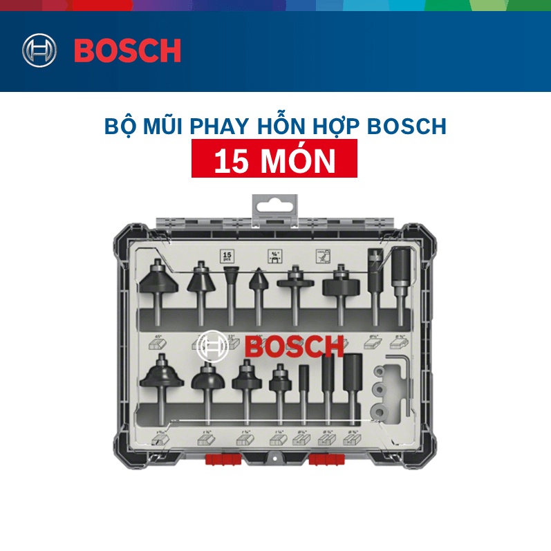 Bộ Mũi Phay Hỗn Hợp Bosch 15 Món
