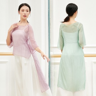 Áo voan dài múa cổ điển tay lỡ