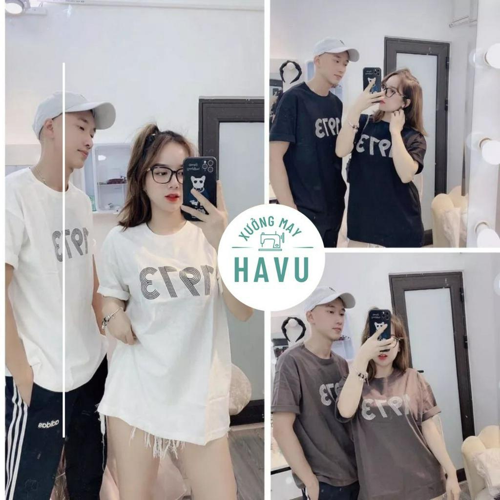 Áo phông unisex cộc tay lỡ 1973 - Thun form rộng kiểu dáng thể thao, pull ngắn cổ tròn vintage đường phố nam nữ ulzzang
