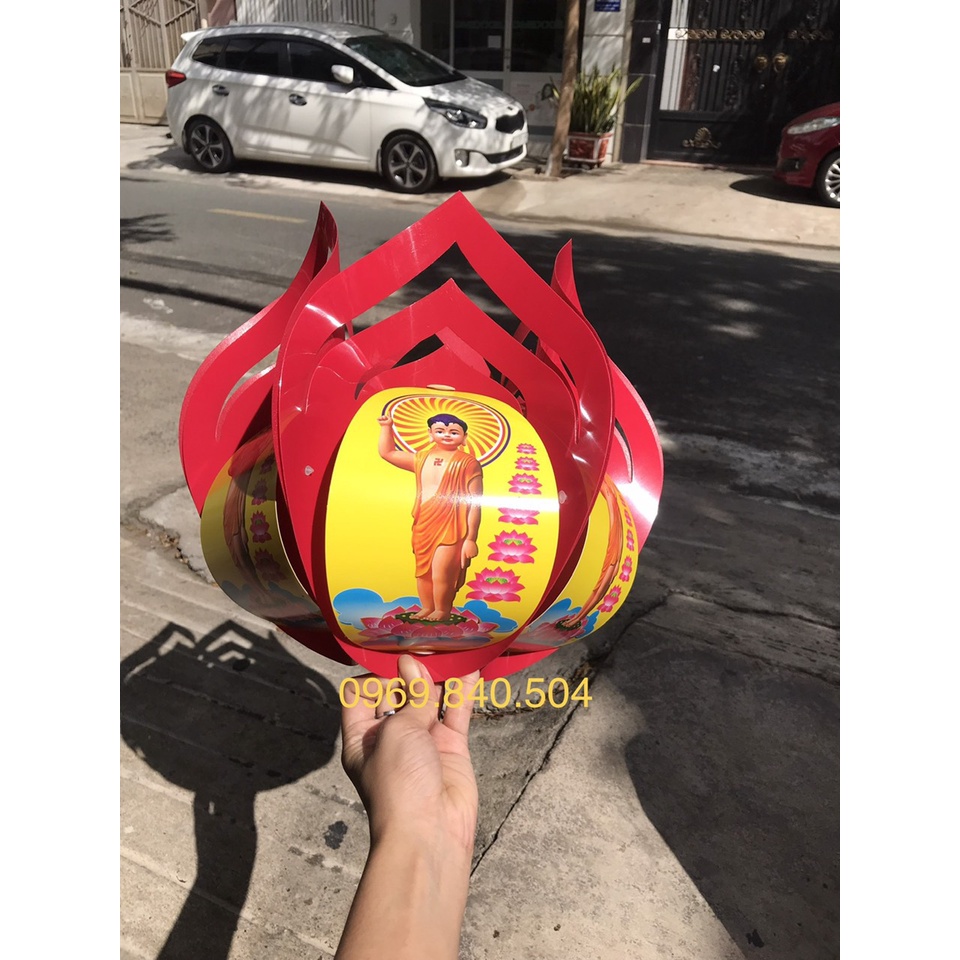 Lồng đèn hoa sen In hình Phật- xuyên sáng. trang trí lẽ Vu lan lễ Phật Đản, kích thước lớn giá tốt HCM