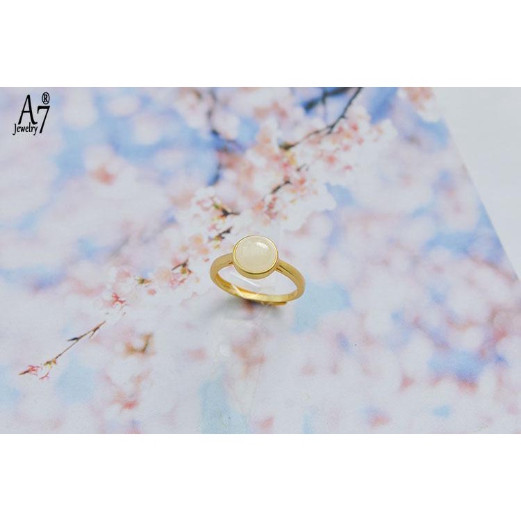 Nhẫn Bạc 925 Đính Ngọc Bích Trắng Xinh Xắn Có Thể Điều Chỉnh Kích Cỡ A7 S925