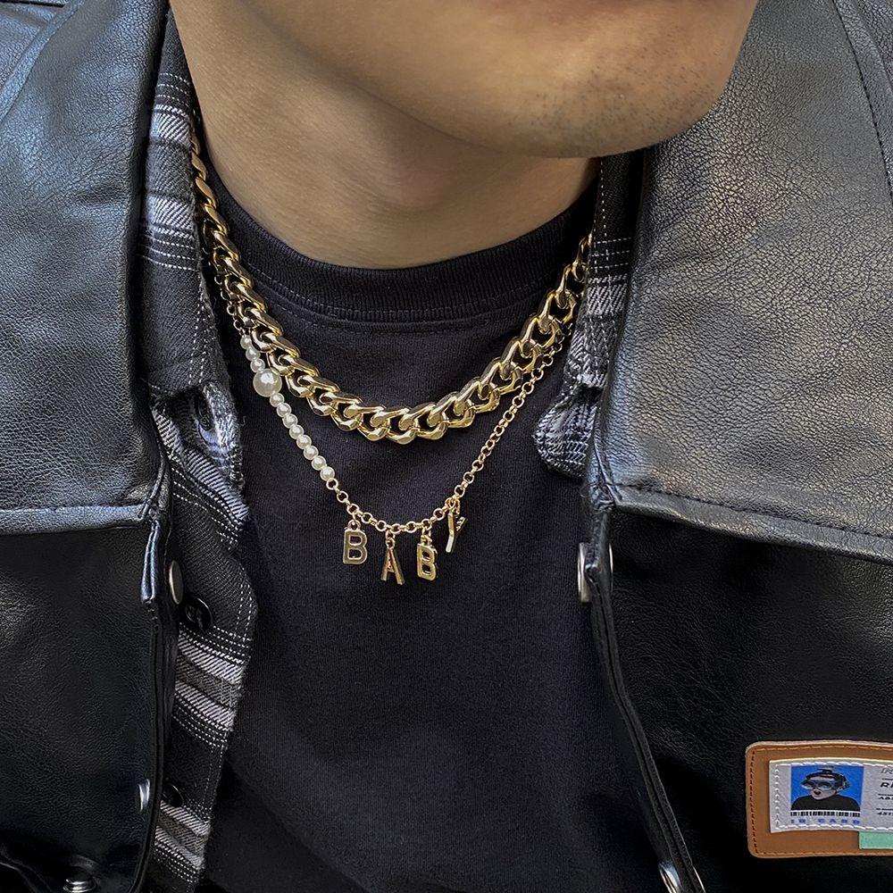Vòng cổ Chuỗi Ngọc Trai Mặt Chữ BABY Phong Cách Hip hop Đơn Giản Cho Nam Và Nữ