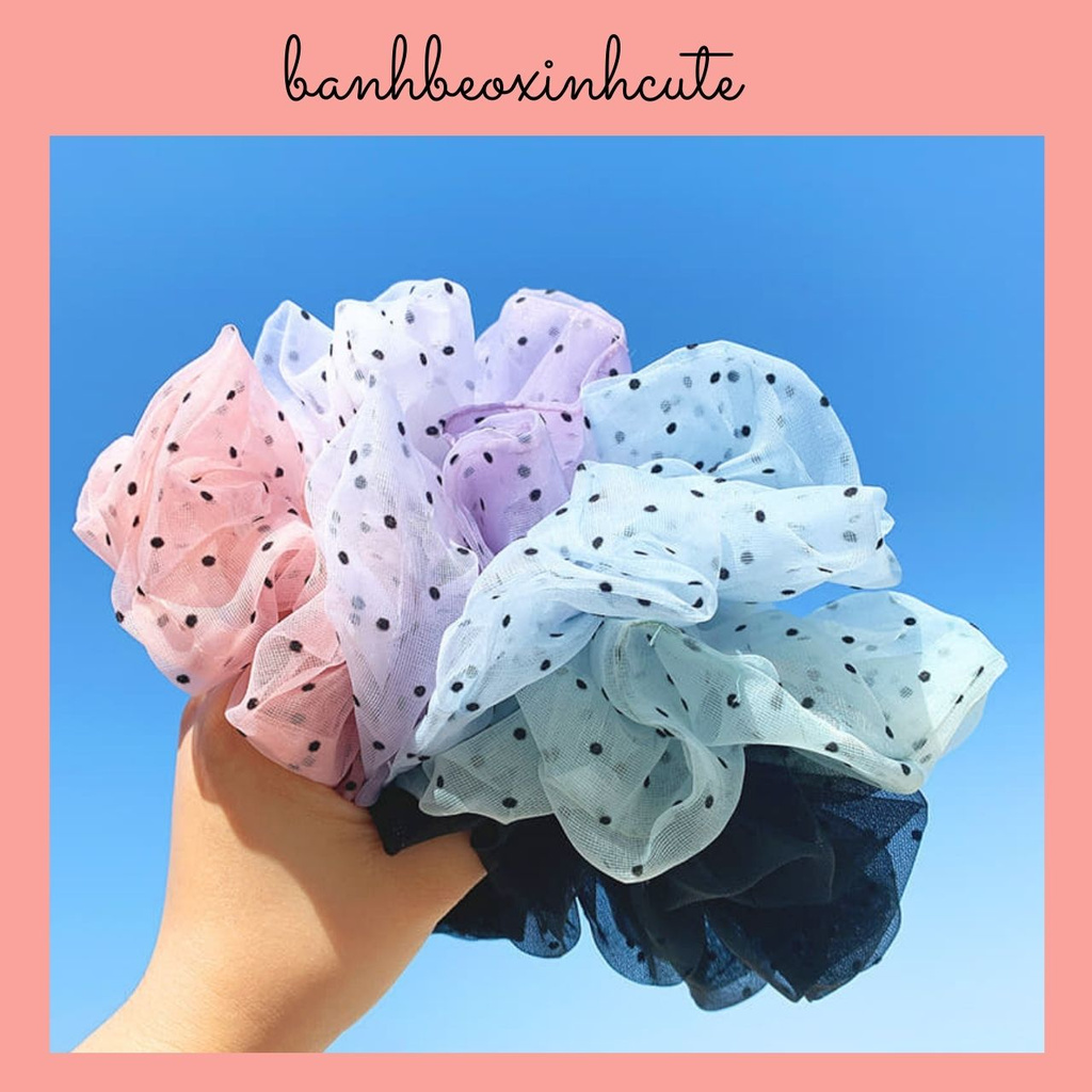 Dây buộc tóc vải voan chấm bi scrunchies bản to